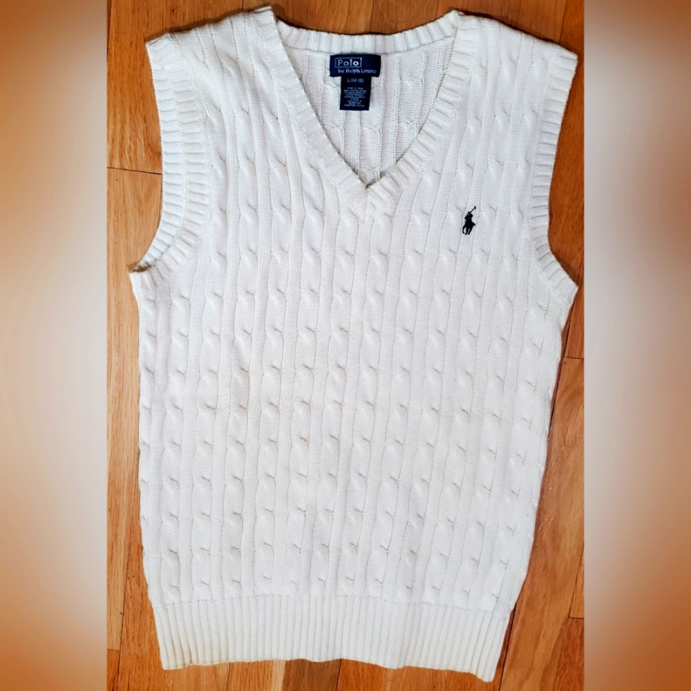Polo by Ralph Lauren cream cableknit sweater vest, boys' size L (14-16)